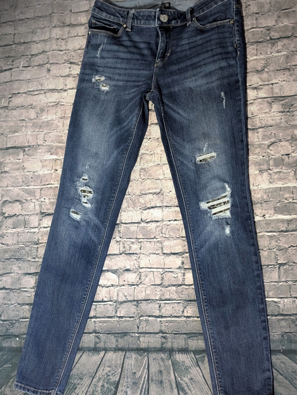 Women's Distressed Dark Blue Skinny Jeans